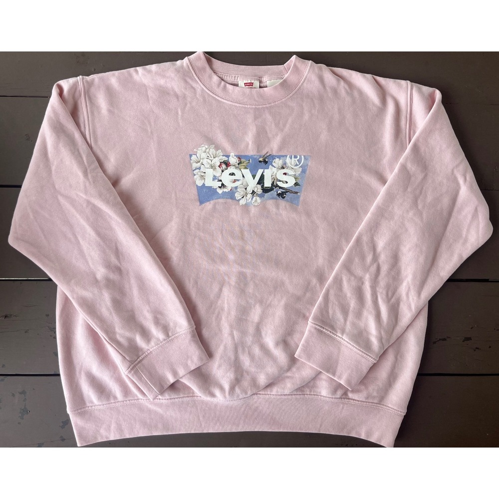Levis Womens Pink Floral Batwing Logo Graphic Sweatshirt Crewneck Small